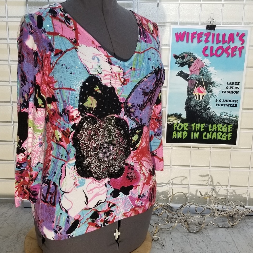 Alberto Makali Multicolor Beaded & Sequined Top